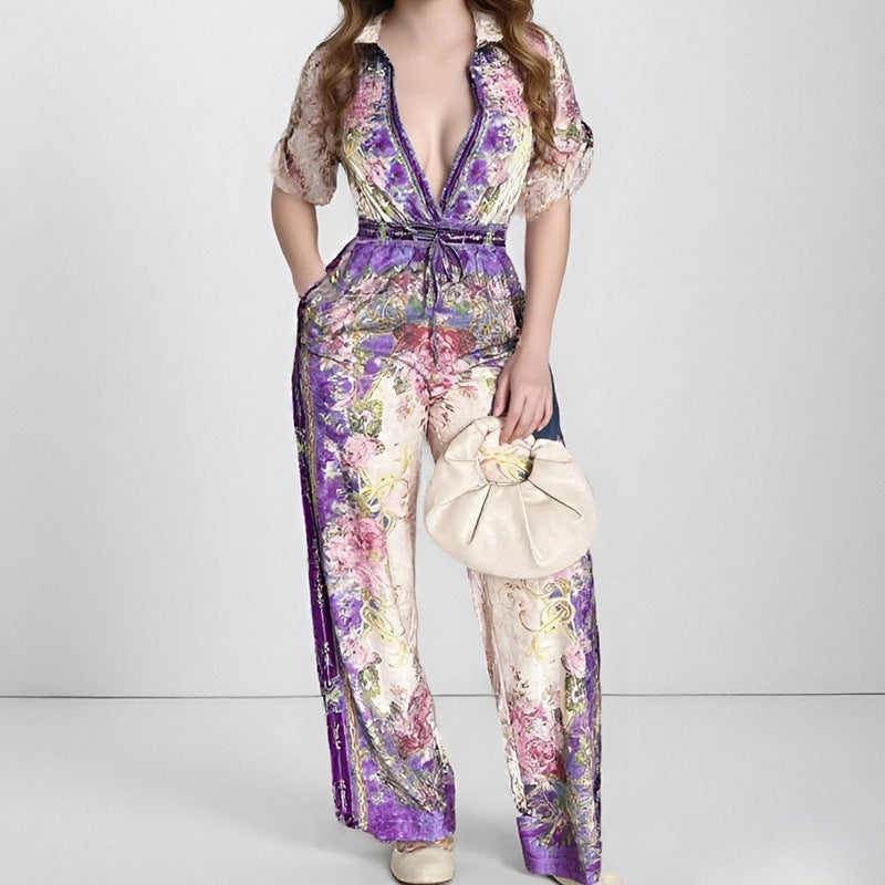 Short Sleeve Printed Sexy Slimming Jumpsuit