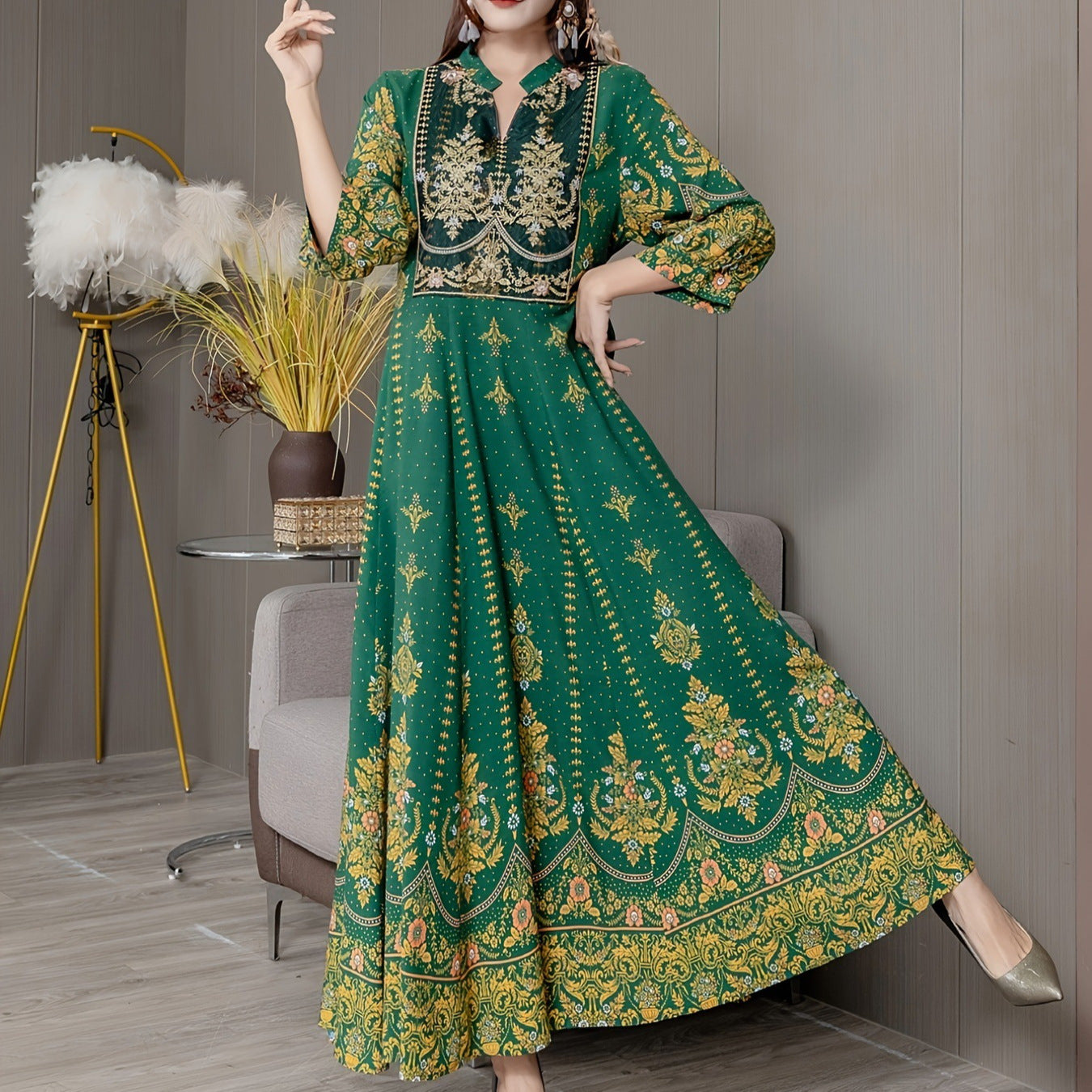 Ethnic Style Embroidered Large Swing Bohemian Style Dress Women