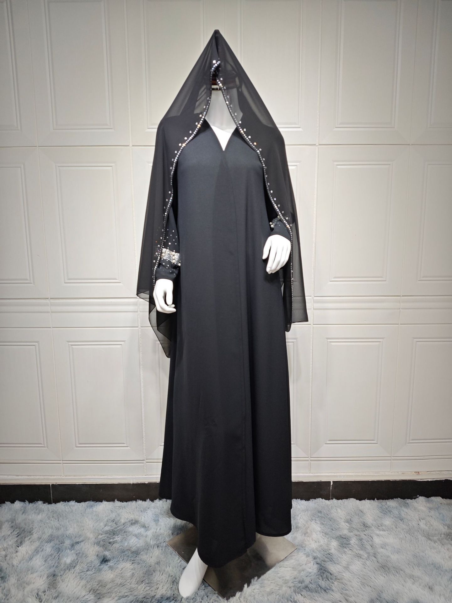 Women's Bubble Bead Cardigan Robe Dress With Headscarf