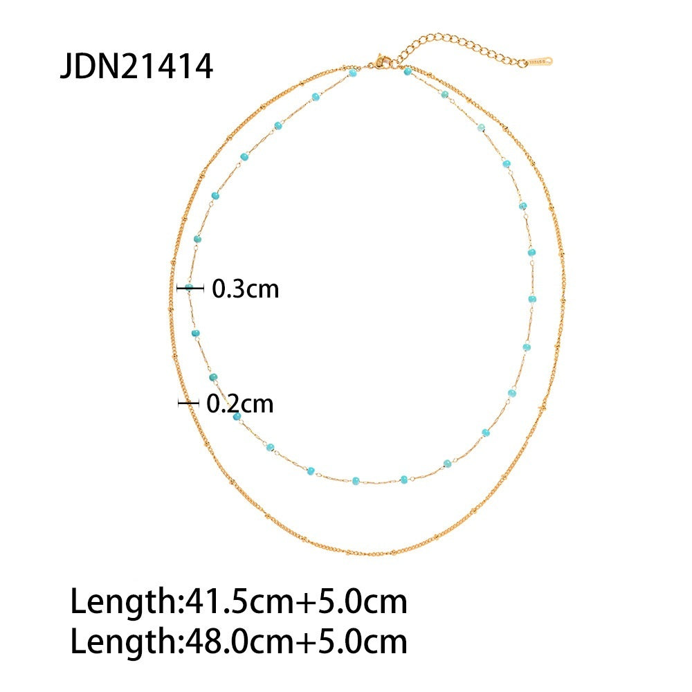 Stainless Steel Non Fading Beaded Double Layer Vintage Necklace Jewelry For Women