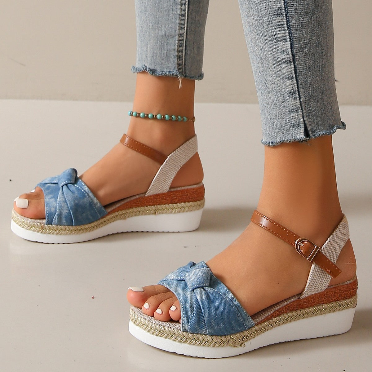 Bowknot Fashion Sandals Fish Mouth Buckle Rope Bottom