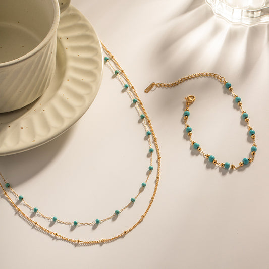 Stainless Steel Non Fading Beaded Double Layer Vintage Necklace Jewelry For Women