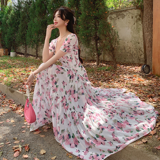 French Retro Tea Break Floral Elegant Dress