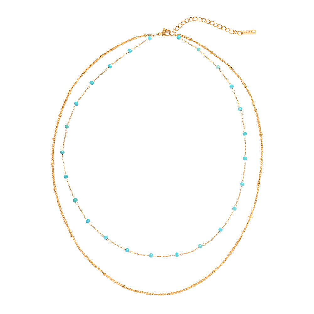 Stainless Steel Non Fading Beaded Double Layer Vintage Necklace Jewelry For Women