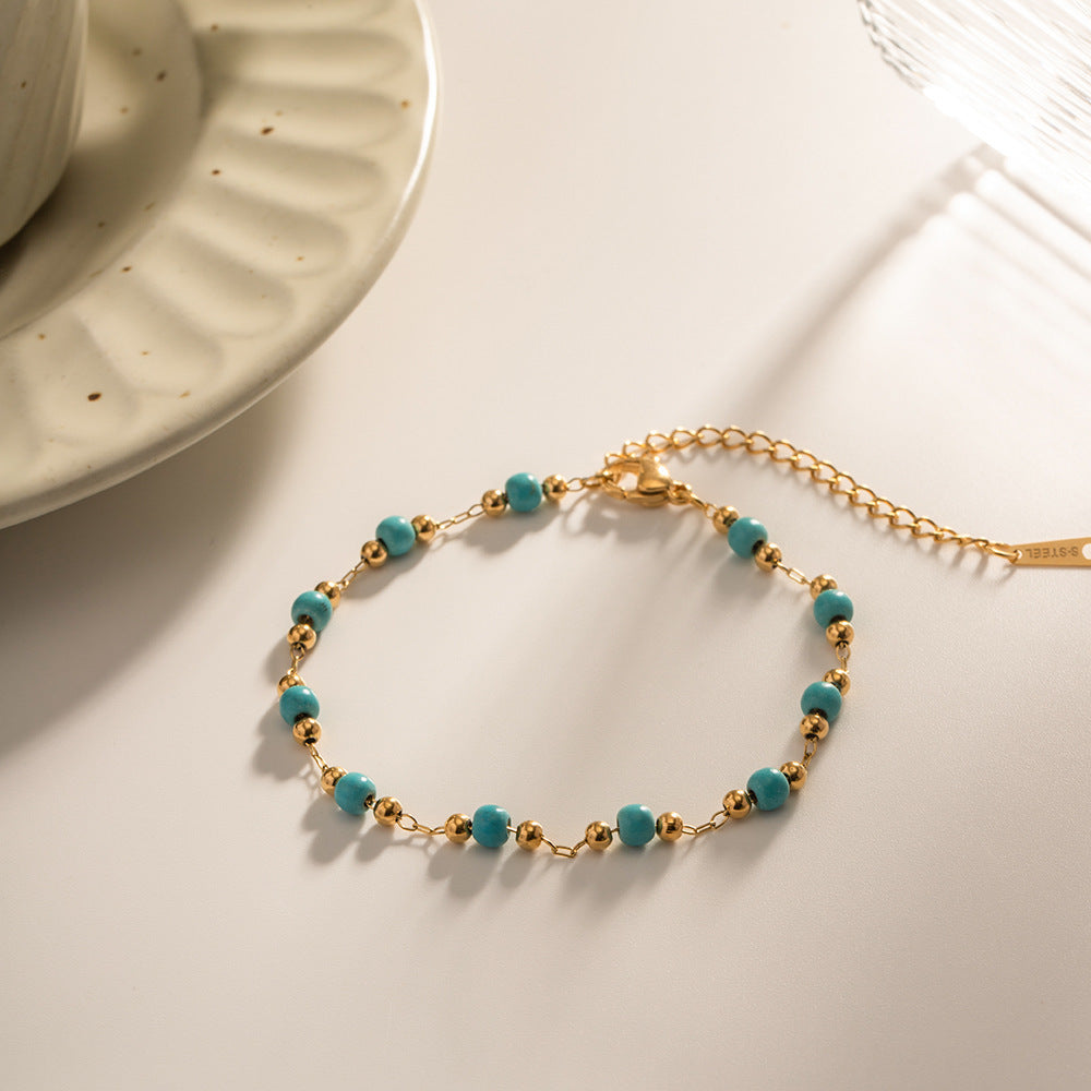 Stainless Steel Non Fading Beaded Double Layer Vintage Necklace Jewelry For Women