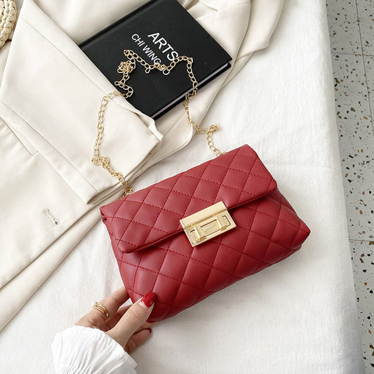 All-match Diamond Plaid Embroidered Women's Twist Lock Bag