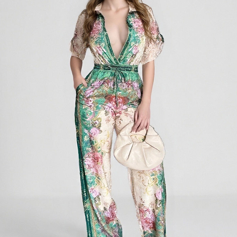 Short Sleeve Printed Sexy Slimming Jumpsuit