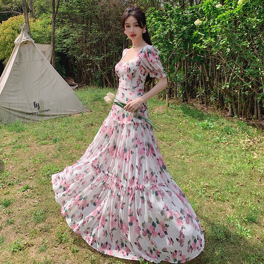 French Retro Tea Break Floral Elegant Dress