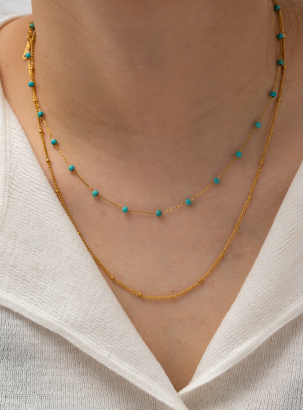 Stainless Steel Non Fading Beaded Double Layer Vintage Necklace Jewelry For Women