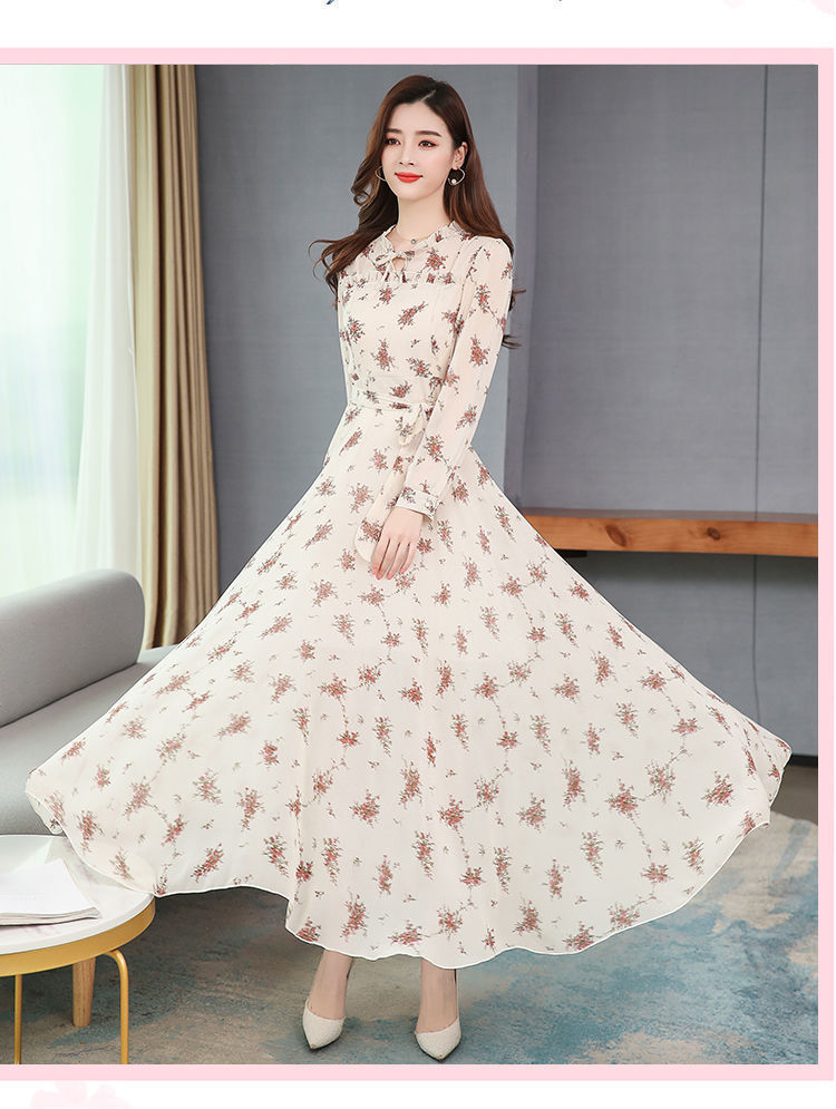 Women's Long-sleeved Waist Slimming Printed Dress