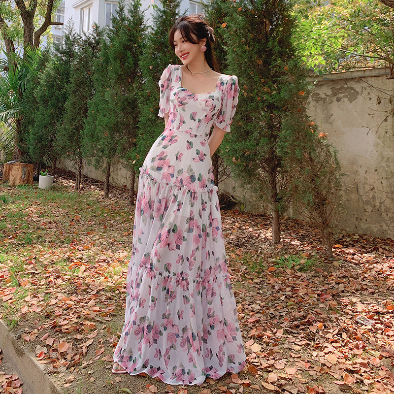 French Retro Tea Break Floral Elegant Dress