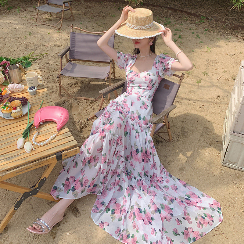 French Retro Tea Break Floral Elegant Dress
